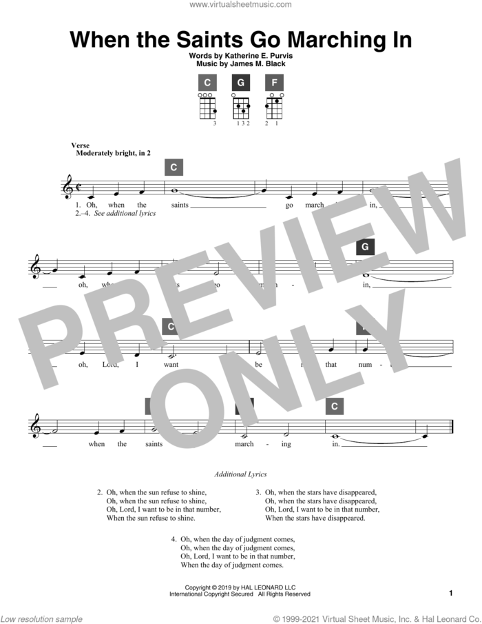 When The Saints Go Marching In sheet music for ukulele solo (ChordBuddy system) by James M. Black and Katherine E. Purvis, intermediate ukulele (ChordBuddy system)