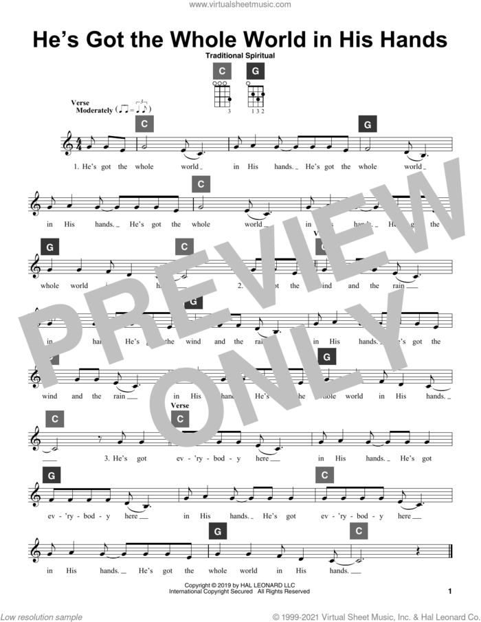 He's Got The Whole World In His Hands sheet music for ukulele solo (ChordBuddy system), intermediate ukulele (ChordBuddy system)
