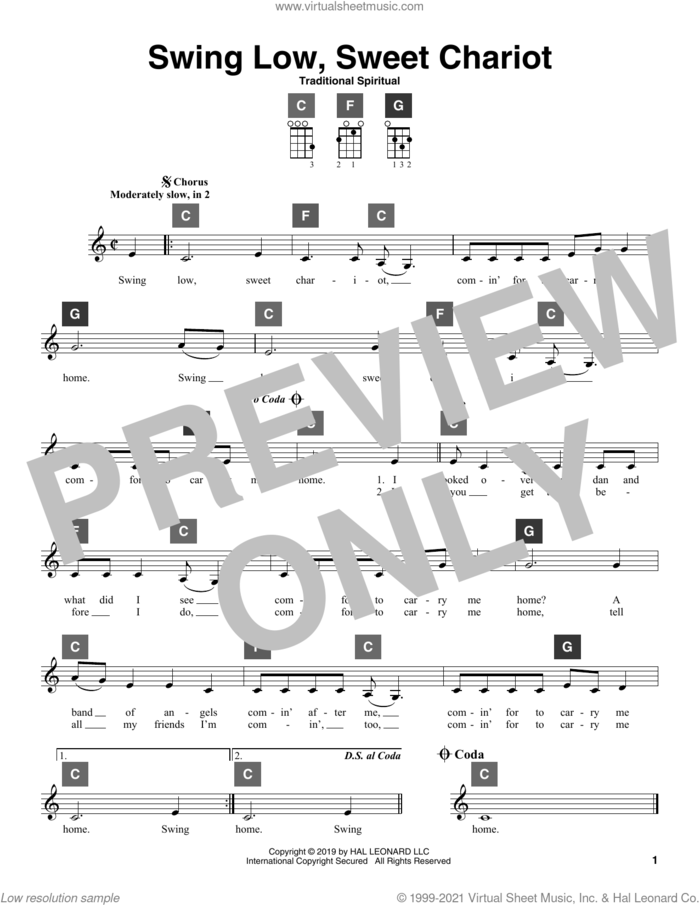 Swing Low, Sweet Chariot sheet music for ukulele solo (ChordBuddy system), intermediate ukulele (ChordBuddy system)