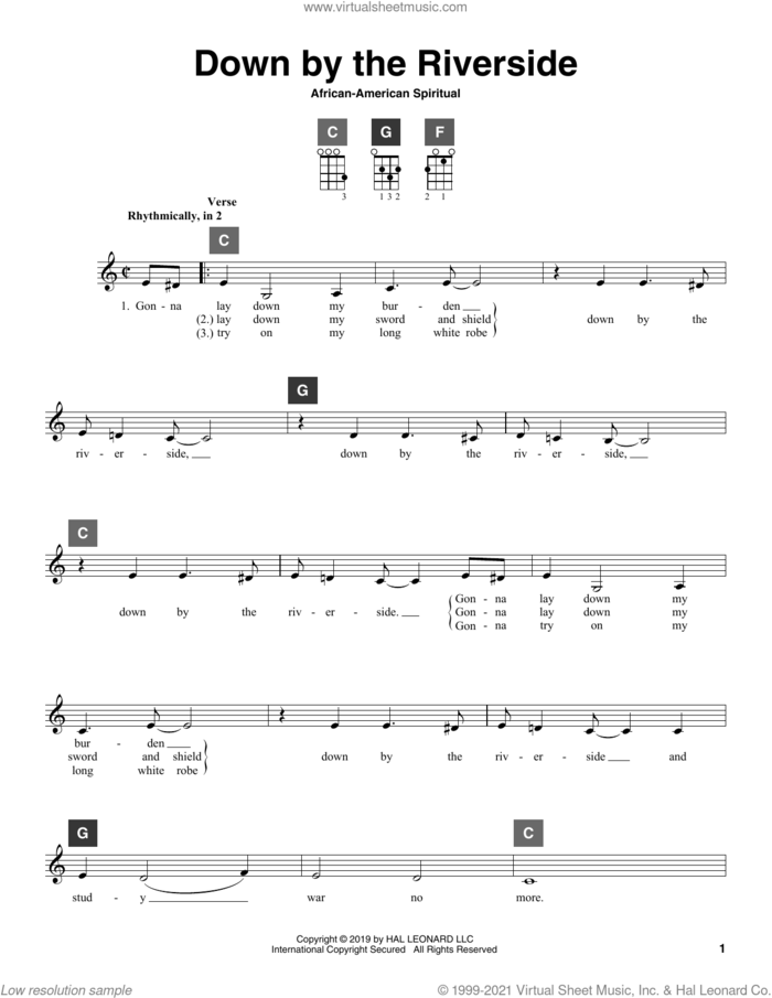 Down By The Riverside sheet music for ukulele solo (ChordBuddy system), intermediate ukulele (ChordBuddy system)