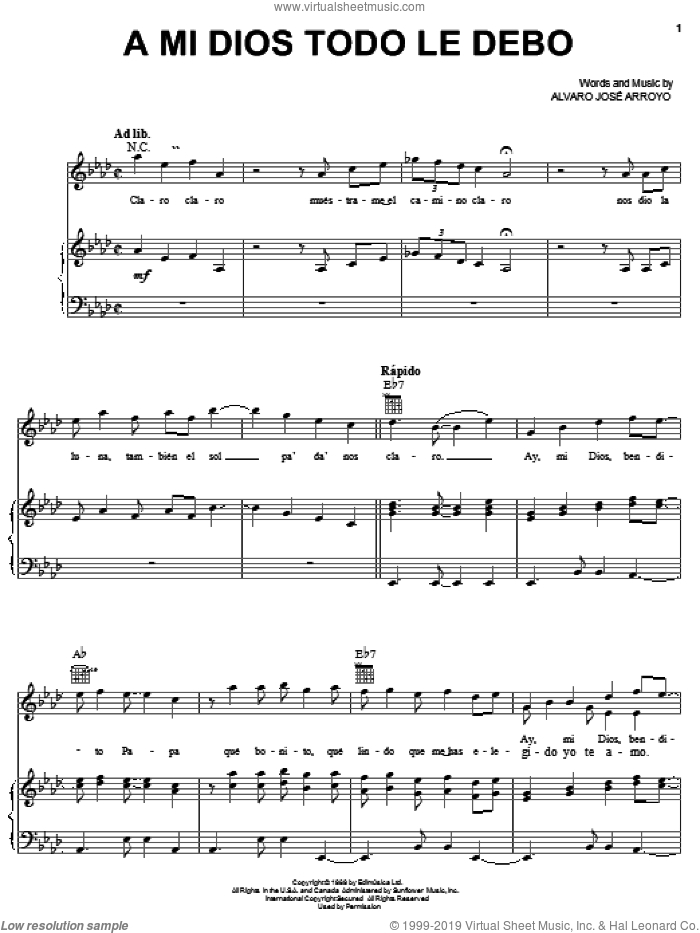 A Mi Dios Todo Le Debo sheet music for voice, piano or guitar by Alvaro José Arroyo, intermediate skill level