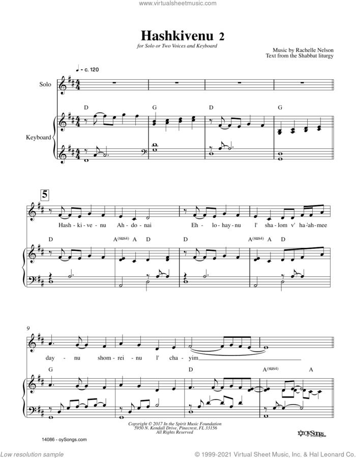 Hashkivenu 2 sheet music for voice and piano by Rachelle Nelson, intermediate skill level
