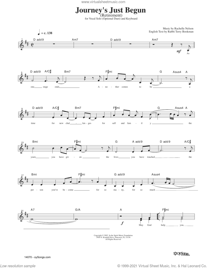 Journey's Just Begun sheet music for voice and other instruments (fake book) by Rachelle Nelson, intermediate skill level