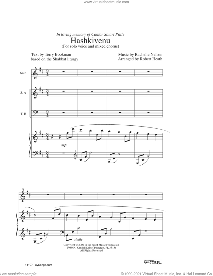 Hashkivenu sheet music for choir (SATB: soprano, alto, tenor, bass) by Rachelle Nelson, intermediate skill level
