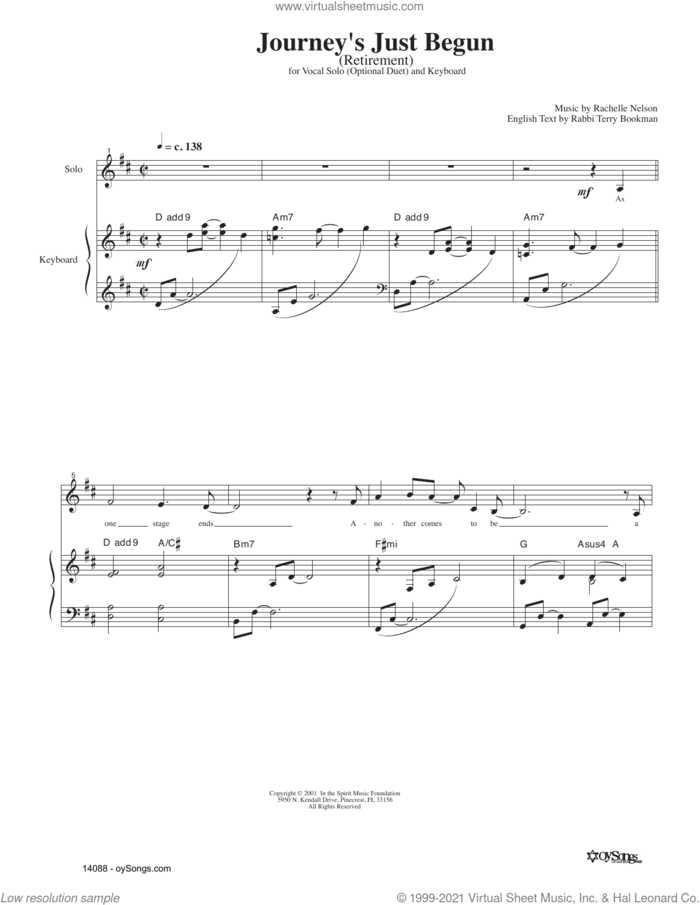 Journey's Just Begun sheet music for voice and piano by Rachelle Nelson, intermediate skill level
