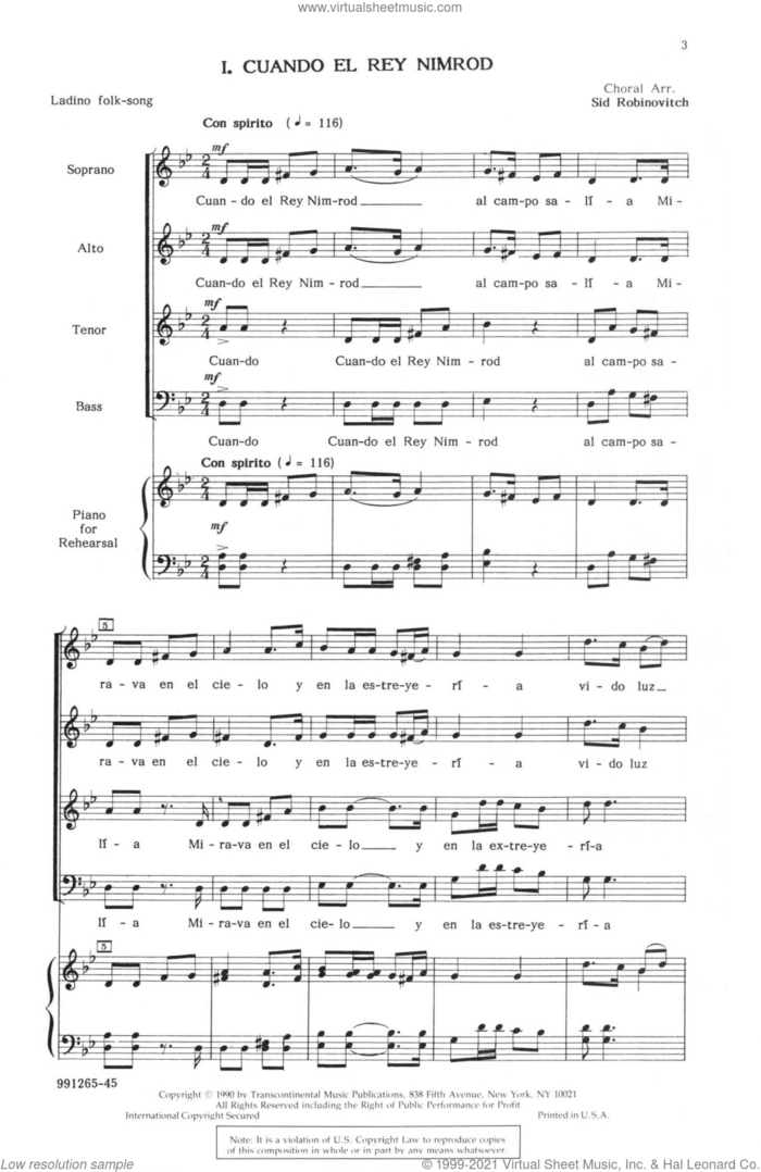 Mosaic Of Jewish Folksongs sheet music for choir (SATB: soprano, alto, tenor, bass) by Sid Robinovitch, intermediate skill level