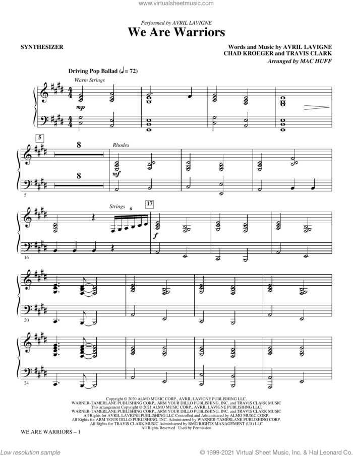 We Are Warriors (Warrior) (arr. Mac Huff) (complete set of parts) sheet music for orchestra/band by Mac Huff, Avril Lavigne, Chad Kroeger and Travis Clark, intermediate skill level
