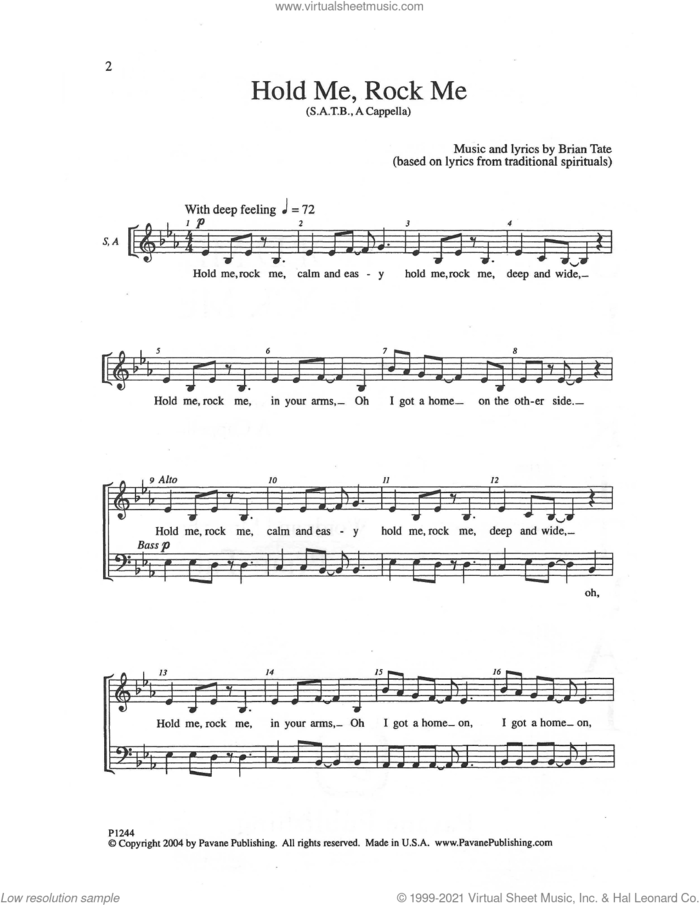 Hold Me, Rock Me sheet music for choir (SATB: soprano, alto, tenor, bass) by Brian Tate, intermediate skill level