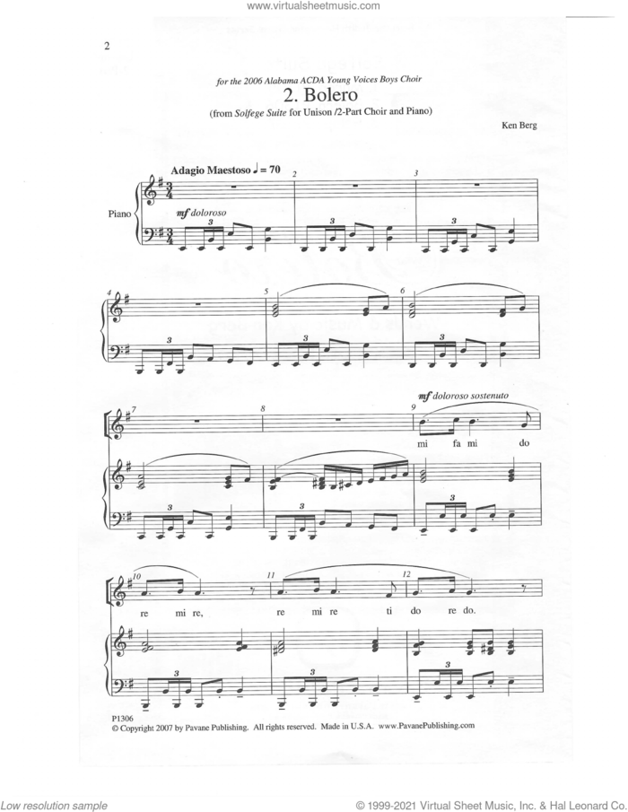 Bolero (from 'Solfege Suite') sheet music for choir (Unison) by Ken Berg, classical score, intermediate skill level
