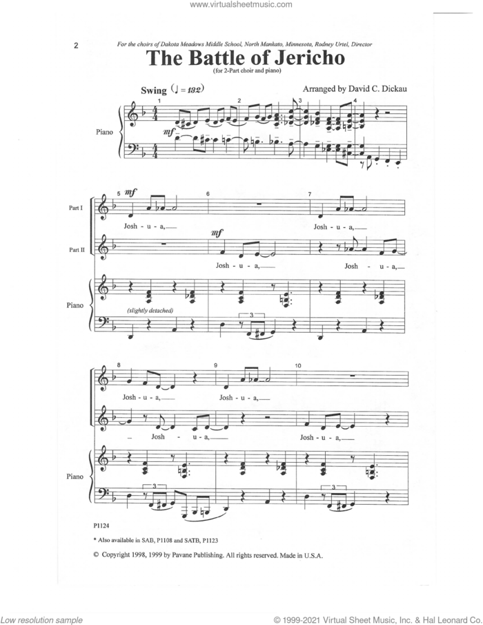 The Battle Of Jericho sheet music for choir (2-Part) by David C. Dickau, intermediate duet