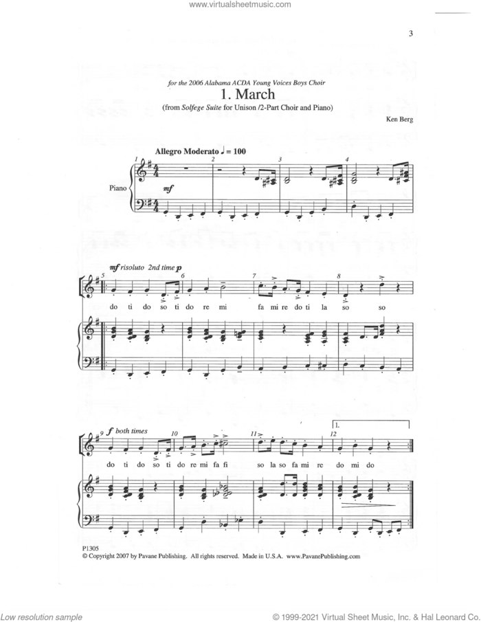 March (from 'Solfege Suite') sheet music for choir (Unison) by Ken Berg, intermediate skill level