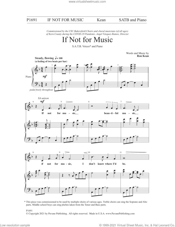If Not For Music sheet music for choir (SATB: soprano, alto, tenor, bass) by Ron Kean, intermediate skill level