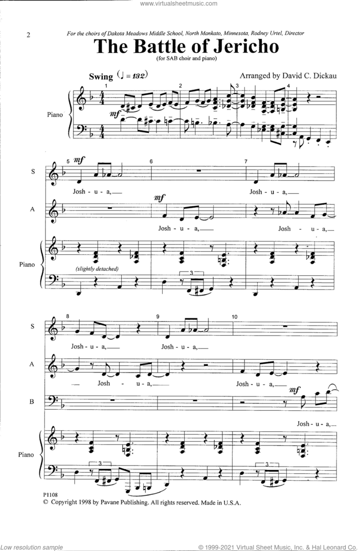 The Battle Of Jericho sheet music for choir (SAB: soprano, alto, bass) by David C. Dickau, classical score, intermediate skill level