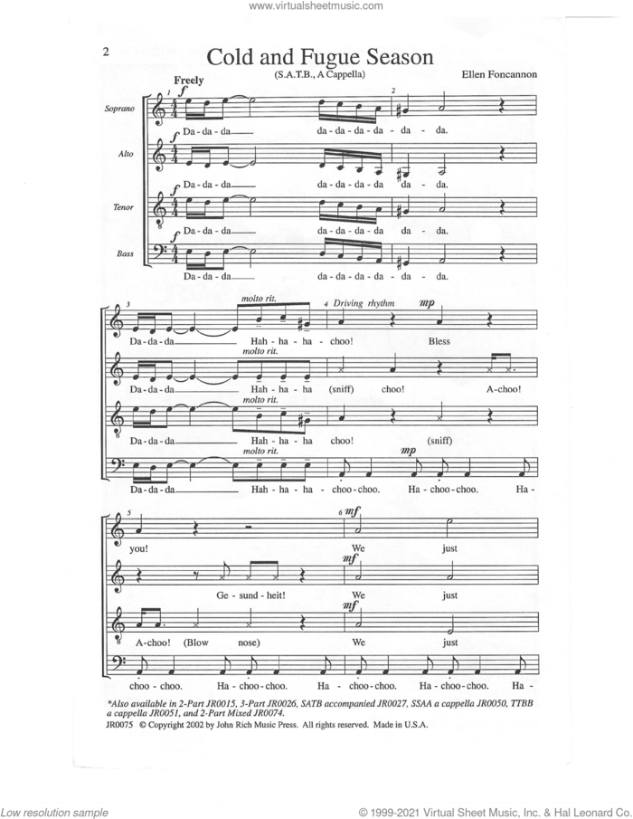 Cold and Fugue Season (arr. Ellen Foncannon) sheet music for choir (SATB: soprano, alto, tenor, bass) by Johann Sebastian Bach and Ellen Foncannon, classical score, intermediate skill level