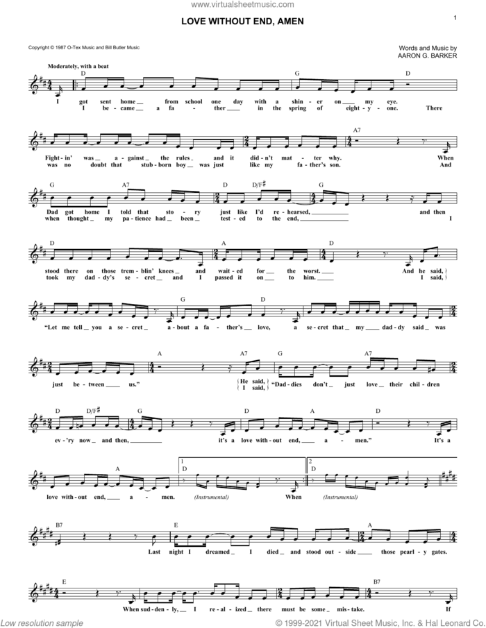 Love Without End, Amen sheet music for voice and other instruments (fake book) by George Strait and Aaron G. Barker, intermediate skill level
