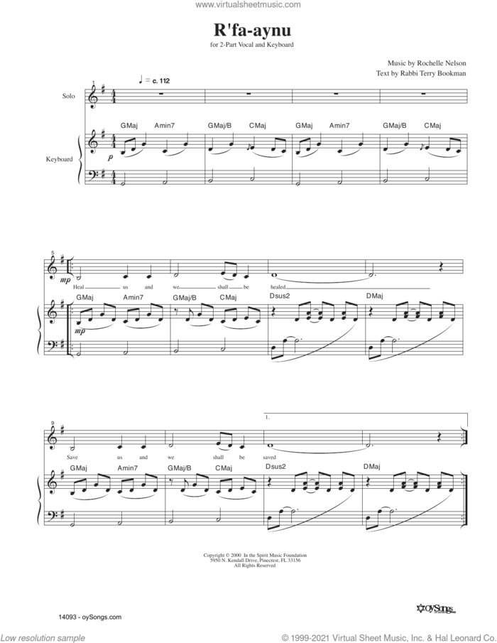R'faaynu sheet music for voice and piano by Rachelle Nelson, intermediate skill level