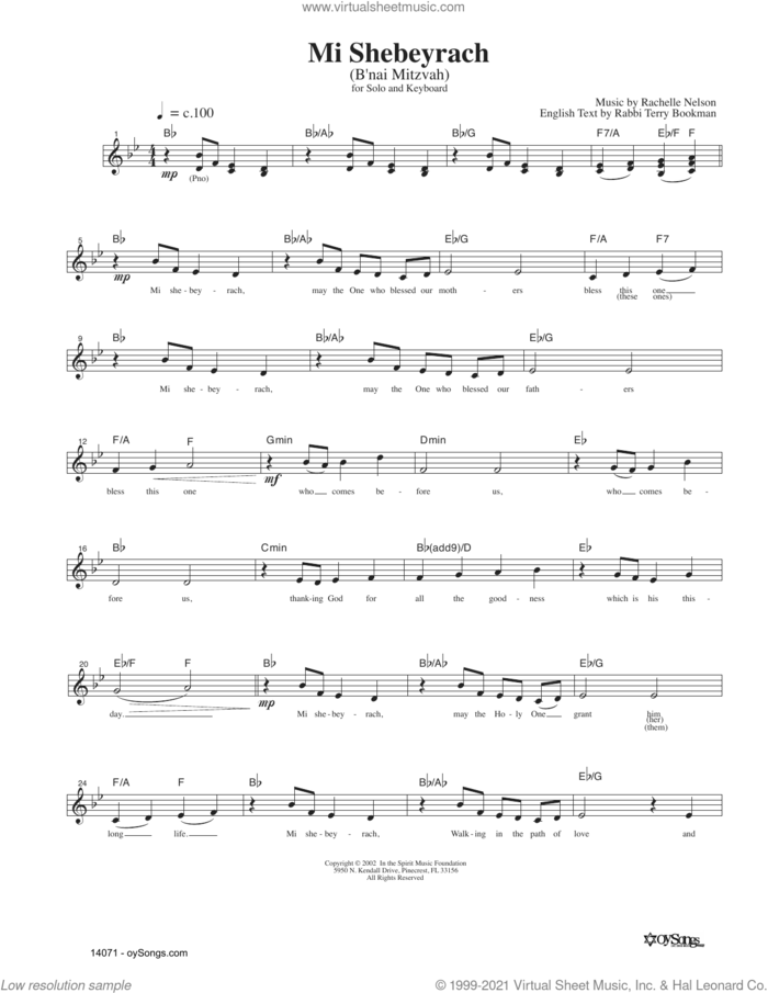 Mi Shebeyrach sheet music for voice and other instruments (fake book) by Rachelle Nelson, intermediate skill level