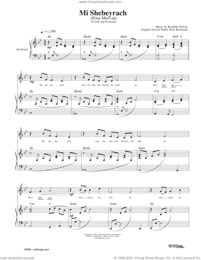 Mi Shebeyrach sheet music for voice and piano by Rachelle Nelson, intermediate skill level