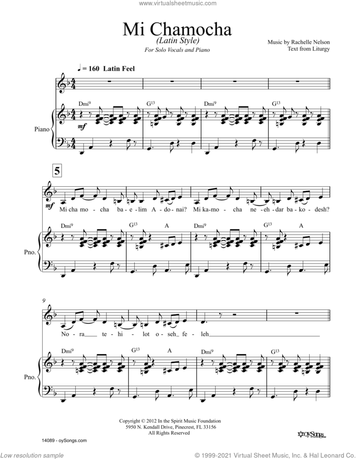 Mi Chamocha Latin Style sheet music for voice and piano by Rachelle Nelson, intermediate skill level