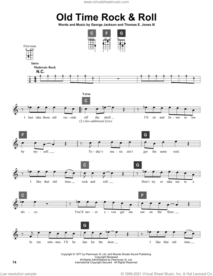 Old Time Rock and Roll sheet music for ukulele solo (ChordBuddy system) by Bob Seger, George Jackson and Tom Jones, intermediate ukulele (ChordBuddy system)
