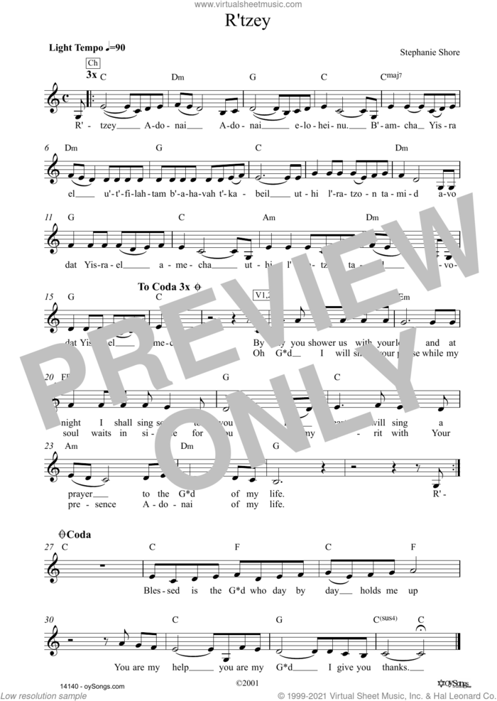 R'tzey sheet music for voice and other instruments (fake book) by Stephanie Shore, intermediate skill level