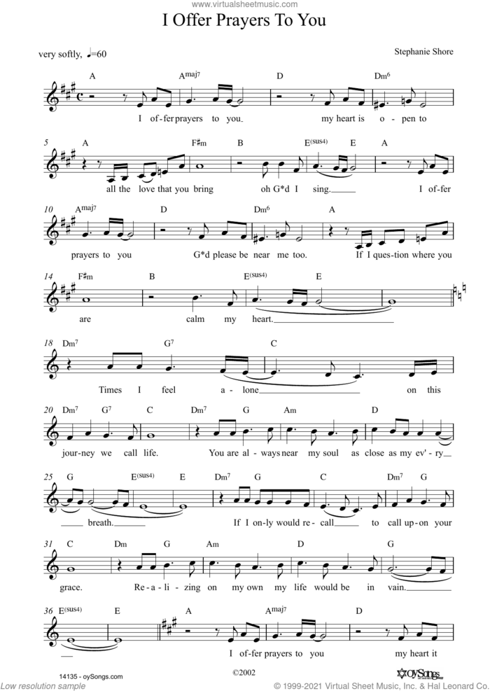 I Offer Prayers To You sheet music for voice and other instruments (fake book) by Stephanie Shore, intermediate skill level