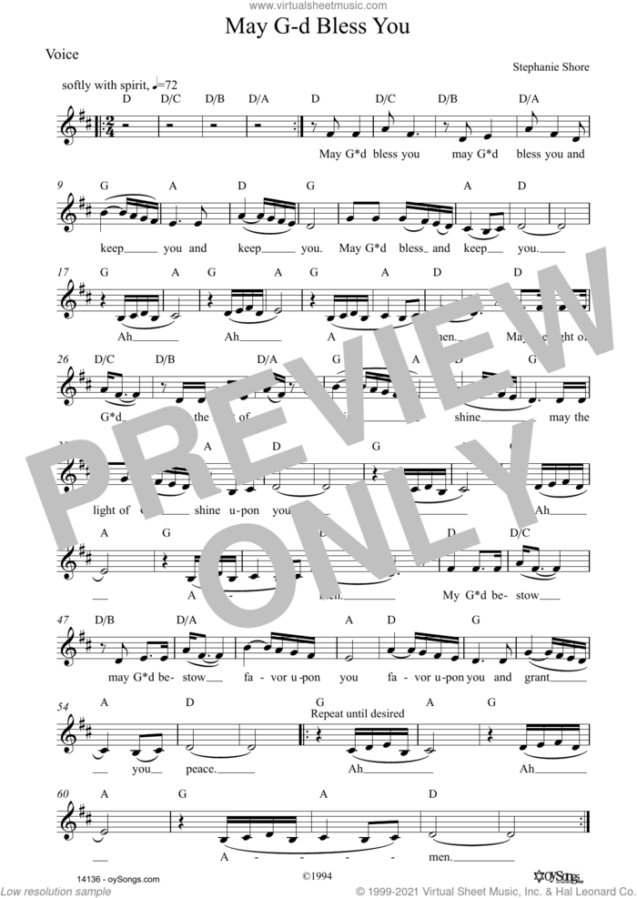 May G-d Bless You sheet music for voice and other instruments (fake book) by Stephanie Shore, intermediate skill level