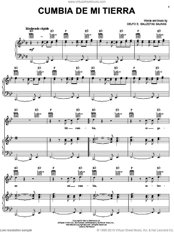 Cumbia De Mi Tierra sheet music for voice, piano or guitar by Delfo E. Ballestas Salinas, intermediate skill level
