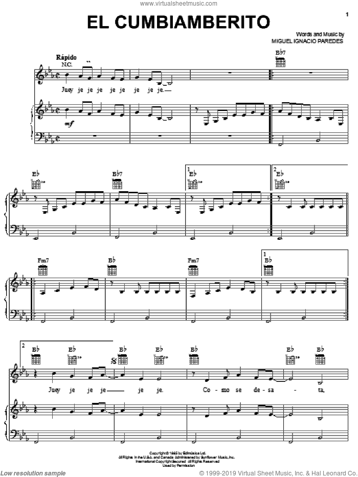 El Cumbiamberito sheet music for voice, piano or guitar by Miguel Ignacio Paredes, intermediate skill level