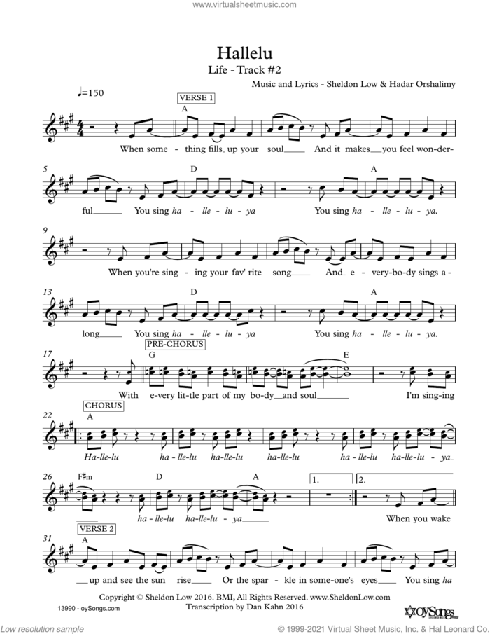 Hallelu sheet music for voice and other instruments (fake book) by Sheldon Low, intermediate skill level