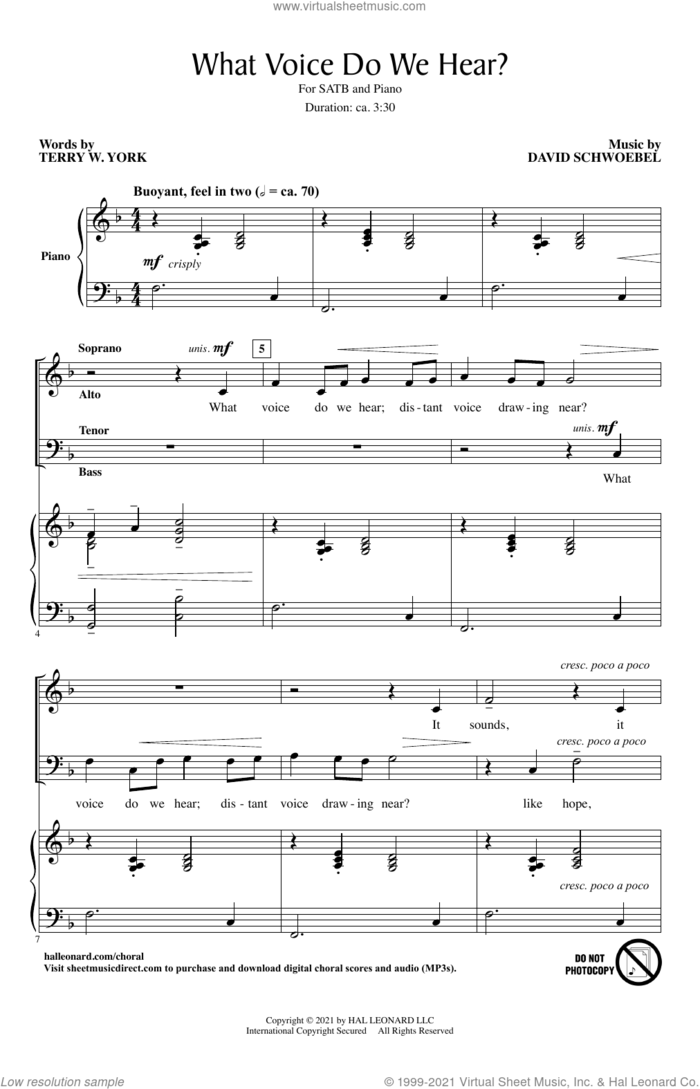 What Voice Do We Hear? sheet music for choir (SATB: soprano, alto, tenor, bass) by David Schwoebel and Terry W. York and David Schwoebel and Terry W. York, intermediate skill level