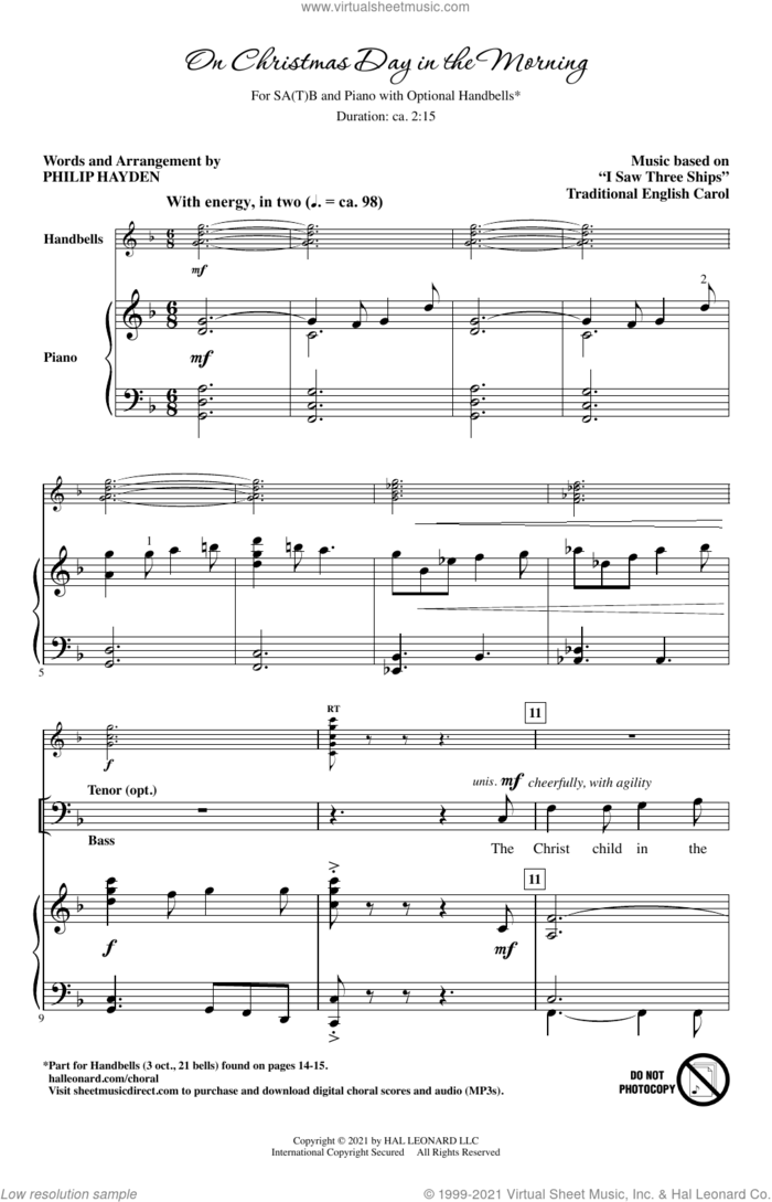 On Christmas Day In The Morning sheet music for choir (SATB: soprano, alto, tenor, bass) by Philip Hayden and Miscellaneous, intermediate skill level