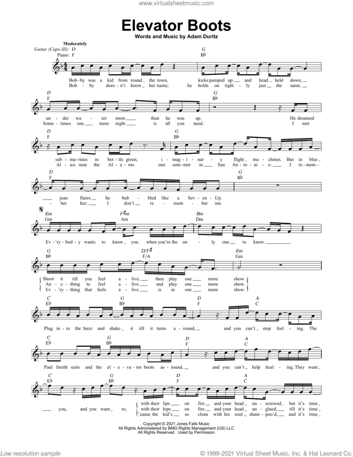Elevator Boots sheet music for voice and other instruments (fake book) by Counting Crows and Adam Duritz, intermediate skill level