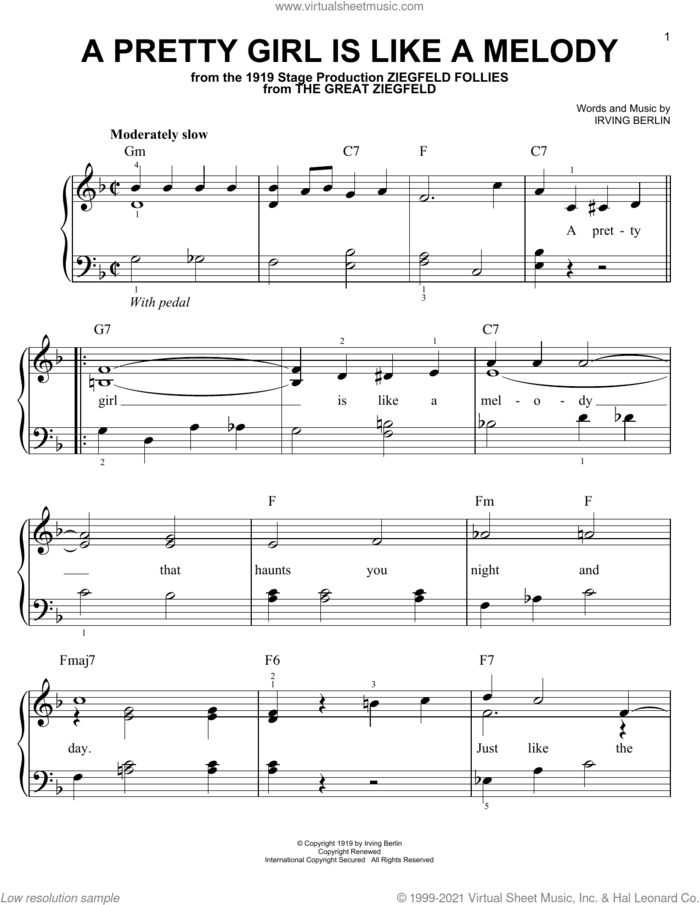 A Pretty Girl Is Like A Melody sheet music for voice and other instruments (E-Z Play) by Irving Berlin, easy skill level