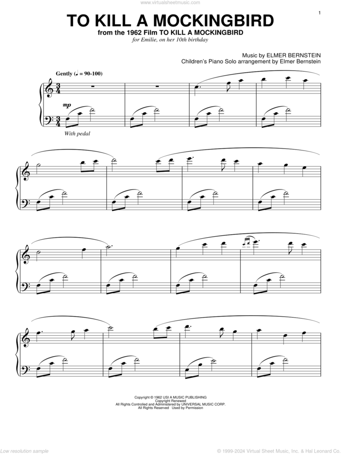 To Kill A Mockingbird sheet music for voice and other instruments (E-Z Play) by Elmer Bernstein, easy skill level