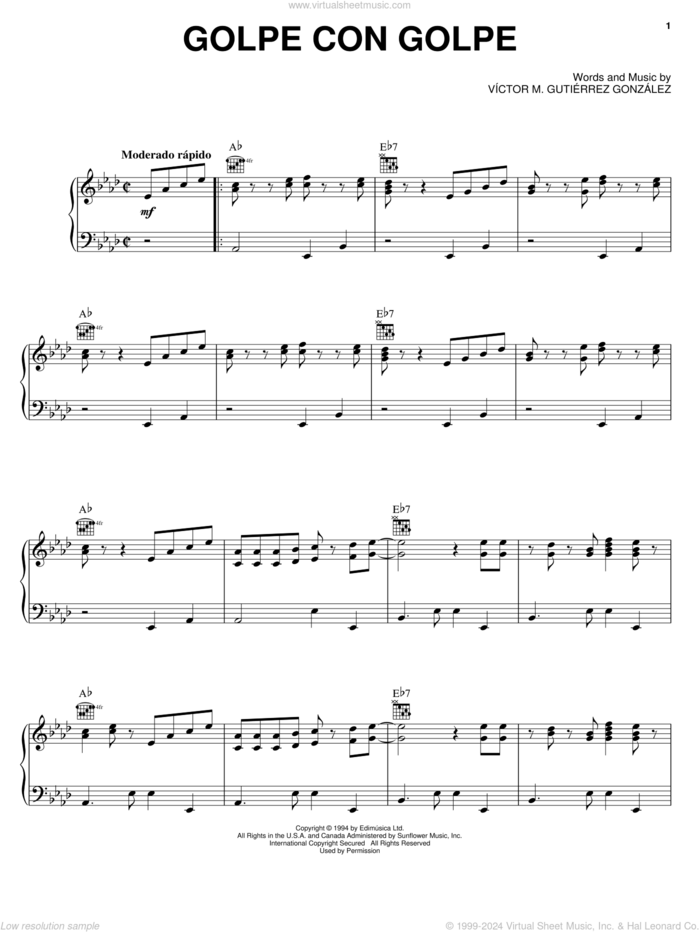 Golpe Con Golpe sheet music for voice, piano or guitar by Víctor M. Gutierrez Gonzalez, intermediate skill level