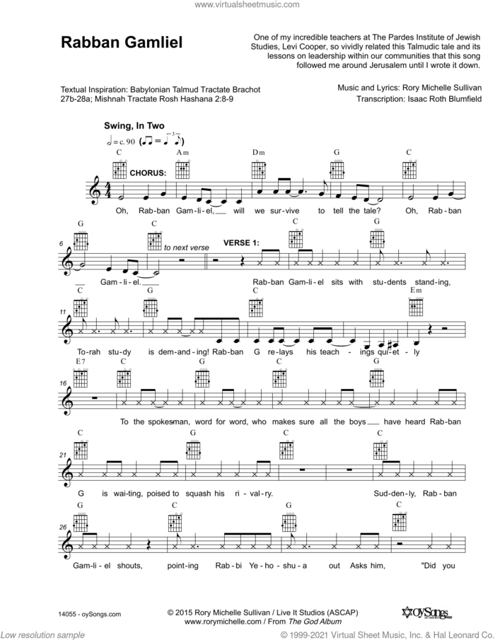 Rabban Gamliel sheet music for voice and other instruments (fake book) by Rory Michelle Sullivan, intermediate skill level