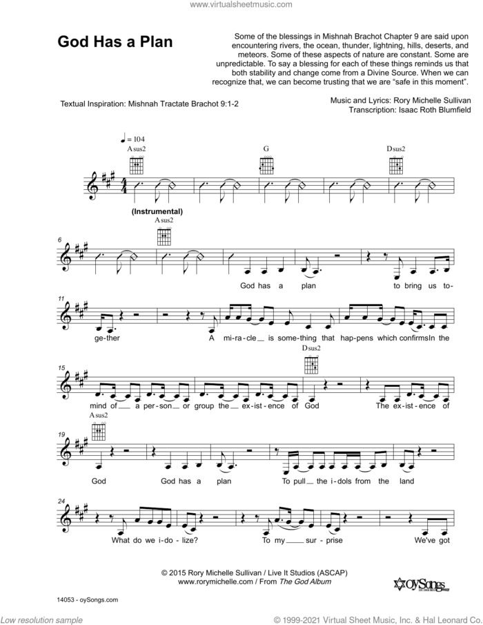 God Has a Plan sheet music for voice and other instruments (fake book) by Rory Michelle Sullivan, intermediate skill level