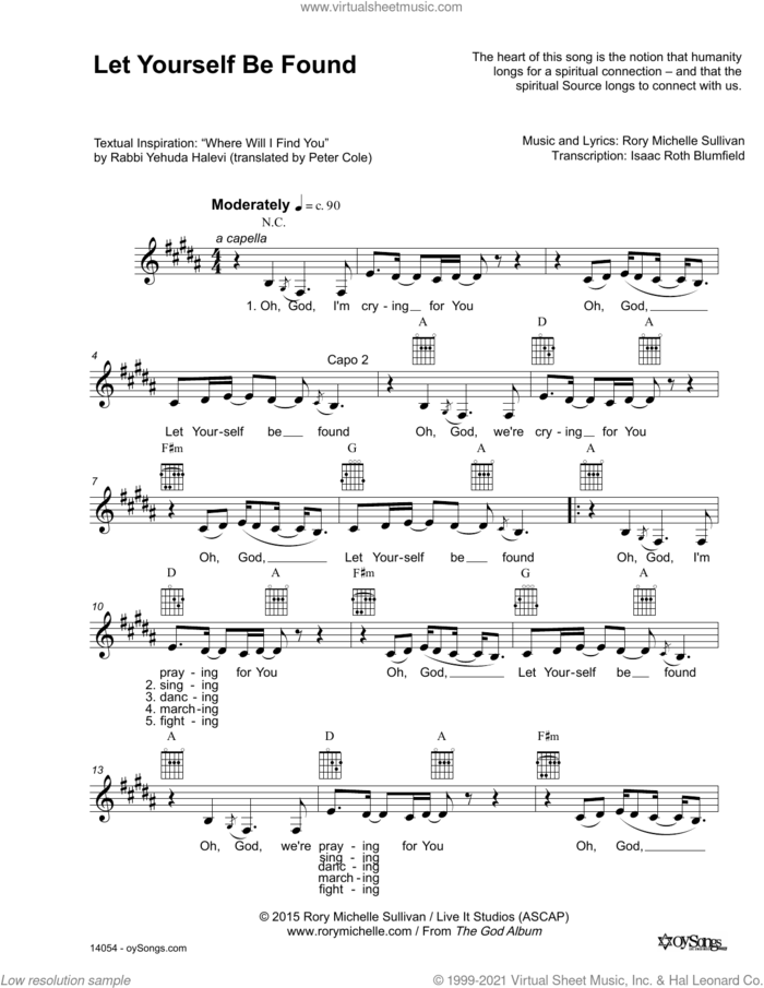 Let Yourself Be Found sheet music for voice and other instruments (fake book) by Rory Michelle Sullivan, intermediate skill level