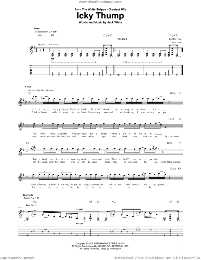 Icky Thump sheet music for guitar (tablature) by The White Stripes and Jack White, intermediate skill level