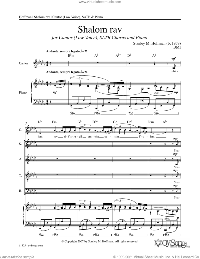 Shalom Rav sheet music for choir (SATB: soprano, alto, tenor, bass) by Stanley F. Hoffman, intermediate skill level