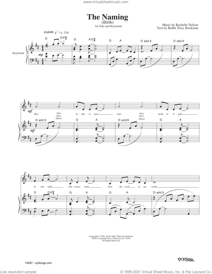 The Naming sheet music for voice and piano by Rachelle Nelson, intermediate skill level