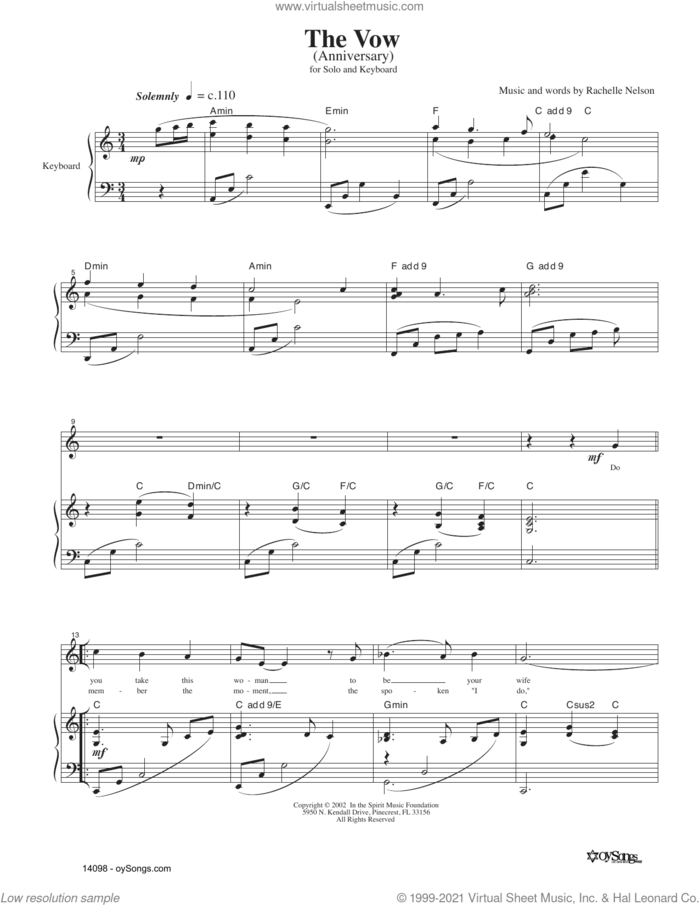 The Vow sheet music for voice and piano by Rachelle Nelson, intermediate skill level