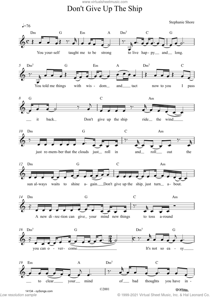 Don't Give Up The Ship sheet music for voice and other instruments (fake book) by Stephanie Shore, intermediate skill level