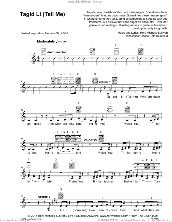 Tagid Li sheet music for voice and other instruments (fake book) by Rory Michelle Sullivan, intermediate skill level