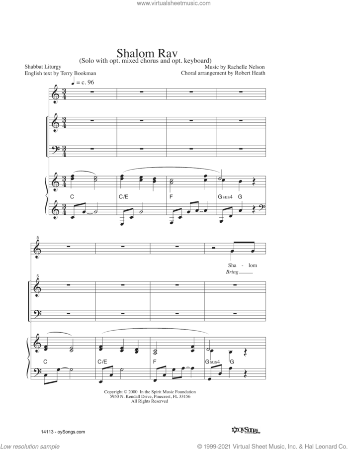 Shalom Rav sheet music for choir (SATB: soprano, alto, tenor, bass) by Rachelle Nelson, intermediate skill level