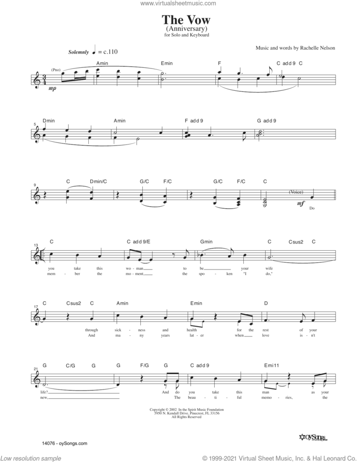 The Vow sheet music for voice and other instruments (fake book) by Rachelle Nelson, intermediate skill level