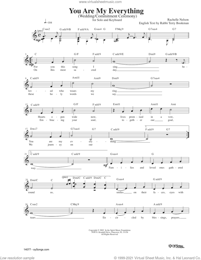You Are My Everything sheet music for voice and other instruments (fake book) by Rachelle Nelson, intermediate skill level