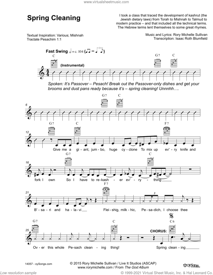 Spring Cleaning sheet music for voice and other instruments (fake book) by Rory Michelle Sullivan, intermediate skill level