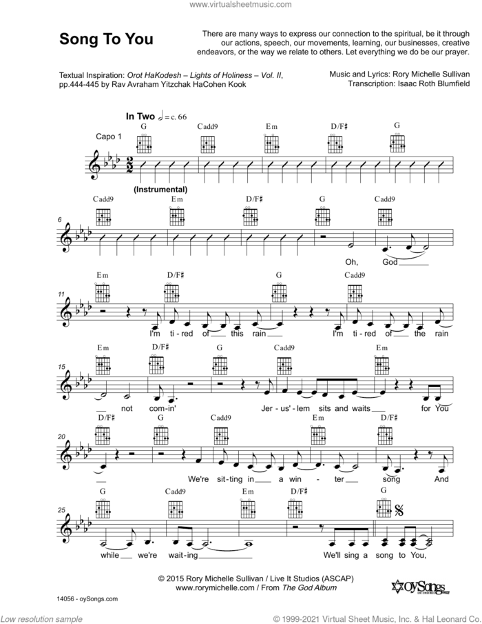 Song To You sheet music for voice and other instruments (fake book) by Rory Michelle Sullivan, intermediate skill level